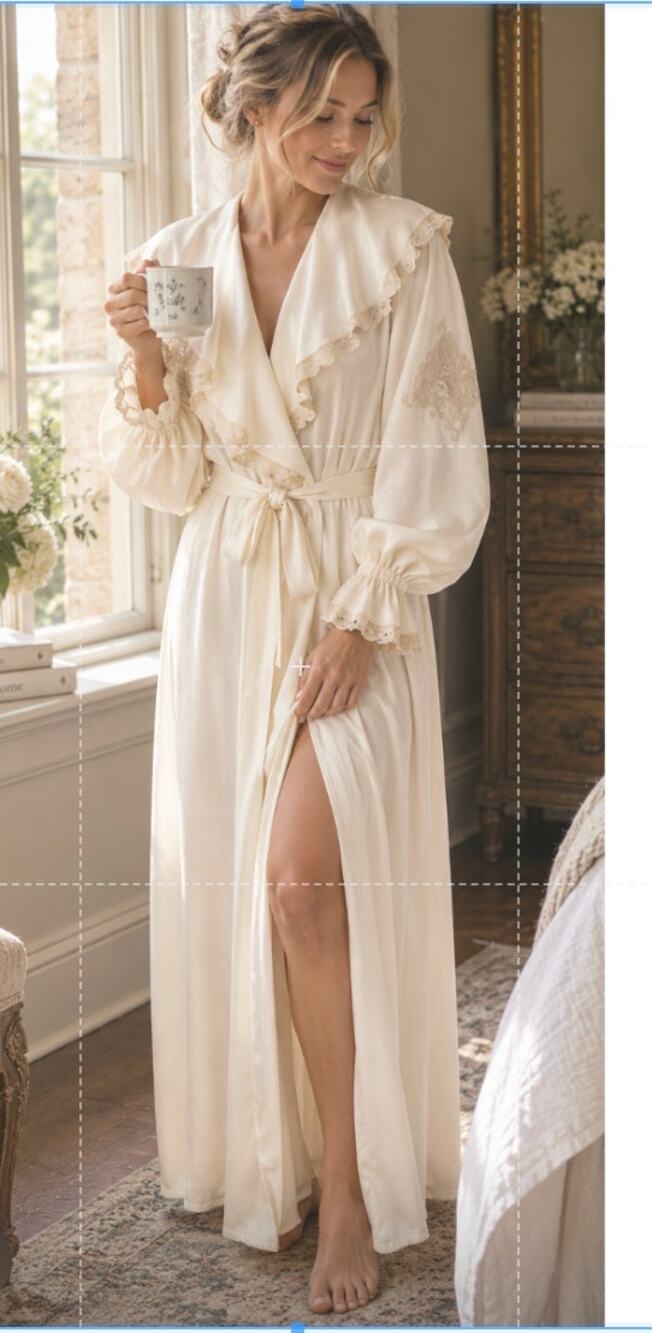 Vintage Etienne Cream Lace Peignoir Robe Small Embroidered Dressing Gown